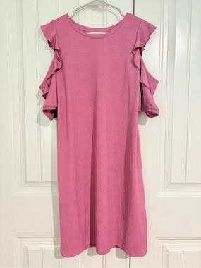 Women’s Pink Cold-Shoulder Ruffle Dress